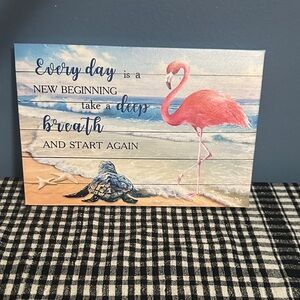 Flamingo Beach Art Print - Pink and Blue